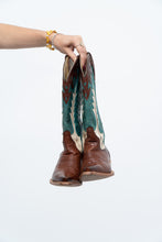 Load image into Gallery viewer, Vintage x Made in Mexico x STESTON Handmade Teal, Brown Leather Cowboy Boots (7W)