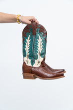Load image into Gallery viewer, Vintage x Made in Mexico x STESTON Handmade Teal, Brown Leather Cowboy Boots (7W)