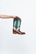 Load image into Gallery viewer, Vintage x Made in Mexico x STESTON Handmade Teal, Brown Leather Cowboy Boots (7W)