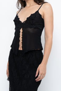 Vintage x Black Mesh Embroidered Open Cropped Tank (XS, S)