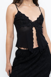 Vintage x Black Mesh Embroidered Open Cropped Tank (XS, S)