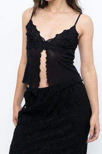 Vintage x Black Mesh Embroidered Open Cropped Tank (XS, S)