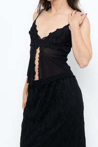 Vintage x Black Mesh Embroidered Open Cropped Tank (XS, S)