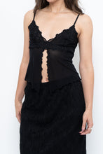 Load image into Gallery viewer, Vintage x Black Mesh Embroidered Open Cropped Tank (XS, S)