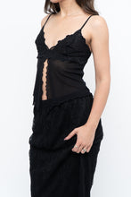 Load image into Gallery viewer, Vintage x Black Mesh Embroidered Open Cropped Tank (XS, S)