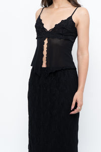 Vintage x Black Mesh Embroidered Open Cropped Tank (XS, S)