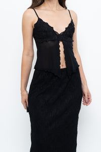 Vintage x Black Mesh Embroidered Open Cropped Tank (XS, S)