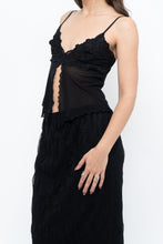 Load image into Gallery viewer, Vintage x Black Mesh Embroidered Open Cropped Tank (XS, S)