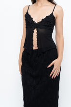 Load image into Gallery viewer, Vintage x Black Mesh Embroidered Open Cropped Tank (XS, S)