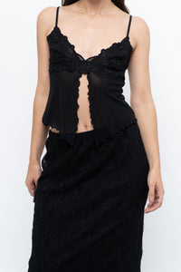 Vintage x Black Mesh Embroidered Open Cropped Tank (XS, S)