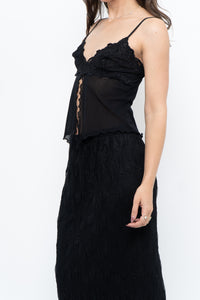 Vintage x Black Mesh Embroidered Open Cropped Tank (XS, S)