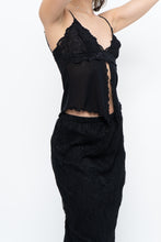 Load image into Gallery viewer, Vintage x Black Mesh Embroidered Open Cropped Tank (XS, S)