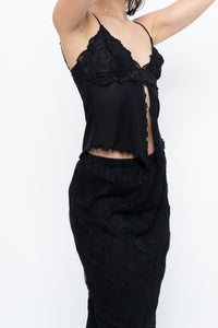 Vintage x Black Mesh Embroidered Open Cropped Tank (XS, S)