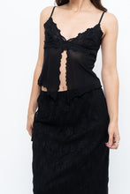 Load image into Gallery viewer, Vintage x Black Mesh Embroidered Open Cropped Tank (XS, S)