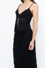 Load image into Gallery viewer, Vintage x Black Mesh Embroidered Open Cropped Tank (XS, S)