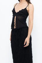 Load image into Gallery viewer, Vintage x Black Mesh Embroidered Open Cropped Tank (XS, S)