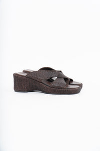 Vintage x Made in Brazil x Woven Brown Leather Wedge (7, 7.5W)