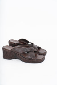 Vintage x Made in Brazil x Woven Brown Leather Wedge (7, 7.5W)