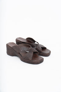 Vintage x Made in Brazil x Woven Brown Leather Wedge (7, 7.5W)