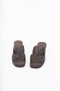 Vintage x Made in Brazil x Woven Brown Leather Wedge (7, 7.5W)