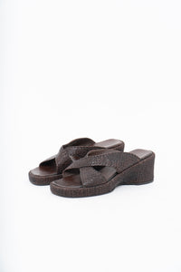 Vintage x Made in Brazil x Woven Brown Leather Wedge (7, 7.5W)