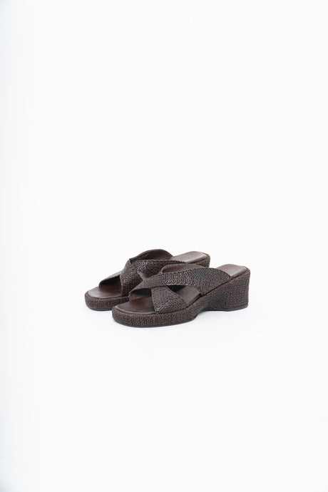 Vintage x Made in Brazil x Woven Brown Leather Wedge (7, 7.5W)