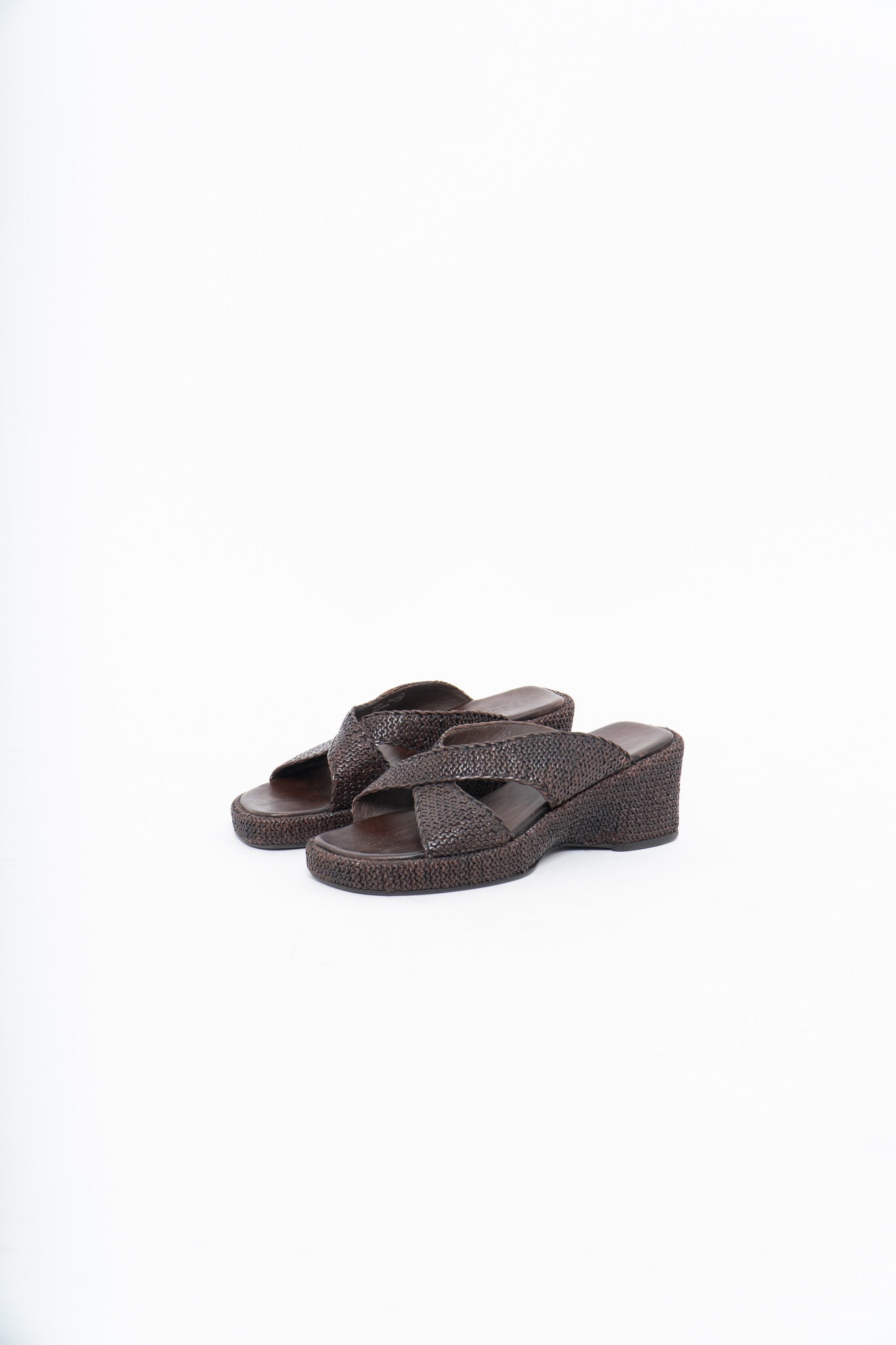 Vintage x Made in Brazil x Woven Brown Leather Wedge (7, 7.5W)