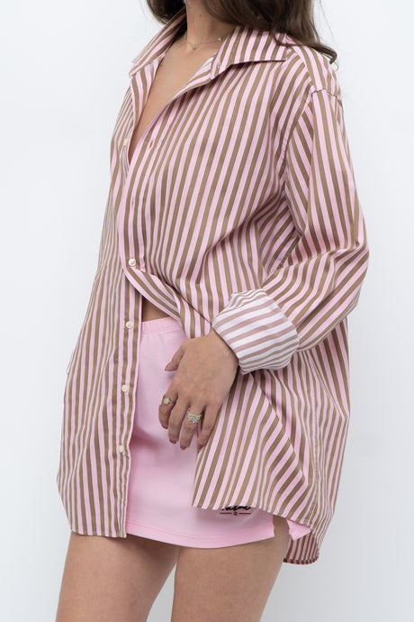 Vintage x Pink, Brown Striped Oversized Buttonup (S-L)