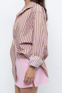 Vintage x Pink, Brown Striped Oversized Buttonup (S-L)
