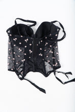 Load image into Gallery viewer, Vintage x Black 3d Floral Embroidered Mesh Corset (M, L, D, DD Cup)