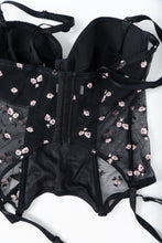Load image into Gallery viewer, Vintage x Black 3d Floral Embroidered Mesh Corset (M, L, D, DD Cup)