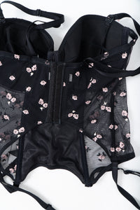 Vintage x Black 3d Floral Embroidered Mesh Corset (M, L, D, DD Cup)