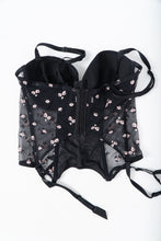 Load image into Gallery viewer, Vintage x Black 3d Floral Embroidered Mesh Corset (M, L, D, DD Cup)