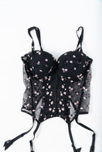 Load image into Gallery viewer, Vintage x Black 3d Floral Embroidered Mesh Corset (M, L, D, DD Cup)