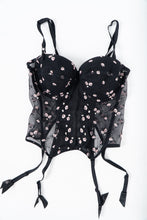Load image into Gallery viewer, Vintage x Black 3d Floral Embroidered Mesh Corset (M, L, D, DD Cup)