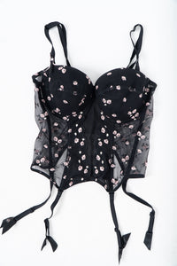 Vintage x Black 3d Floral Embroidered Mesh Corset (M, L, D, DD Cup)