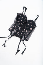 Load image into Gallery viewer, Vintage x Black 3d Floral Embroidered Mesh Corset (M, L, D, DD Cup)