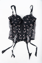 Load image into Gallery viewer, Vintage x Black 3d Floral Embroidered Mesh Corset (M, L, D, DD Cup)