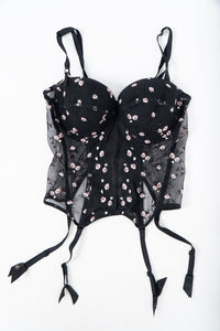 Vintage x Black 3d Floral Embroidered Mesh Corset (M, L, D, DD Cup)
