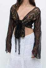 Load image into Gallery viewer, Vintage x Black, Gold Sequin Sheer Front-tie Cropped Long Sleeve Top (XS-L)