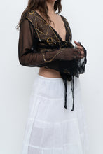 Load image into Gallery viewer, Vintage x Black, Gold Sequin Sheer Front-tie Cropped Long Sleeve Top (XS-L)