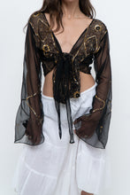 Load image into Gallery viewer, Vintage x Black, Gold Sequin Sheer Front-tie Cropped Long Sleeve Top (XS-L)