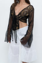 Load image into Gallery viewer, Vintage x Black, Gold Sequin Sheer Front-tie Cropped Long Sleeve Top (XS-L)