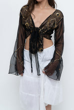 Load image into Gallery viewer, Vintage x Black, Gold Sequin Sheer Front-tie Cropped Long Sleeve Top (XS-L)