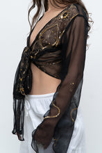 Load image into Gallery viewer, Vintage x Black, Gold Sequin Sheer Front-tie Cropped Long Sleeve Top (XS-L)