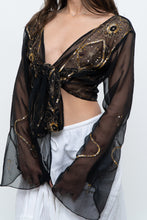 Load image into Gallery viewer, Vintage x Black, Gold Sequin Sheer Front-tie Cropped Long Sleeve Top (XS-L)