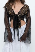 Load image into Gallery viewer, Vintage x Black, Gold Sequin Sheer Front-tie Cropped Long Sleeve Top (XS-L)
