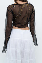 Load image into Gallery viewer, Vintage x Black, Gold Sequin Sheer Front-tie Cropped Long Sleeve Top (XS-L)