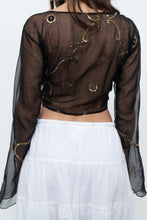 Load image into Gallery viewer, Vintage x Black, Gold Sequin Sheer Front-tie Cropped Long Sleeve Top (XS-L)