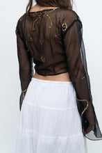 Load image into Gallery viewer, Vintage x Black, Gold Sequin Sheer Front-tie Cropped Long Sleeve Top (XS-L)